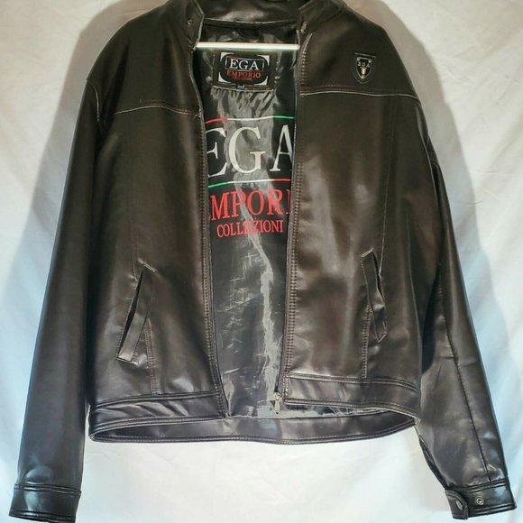 EGA EMPORIO COLLEZIONI Authentic Men's Large Brown Faux Leather Jacket - Picture 2 of 9